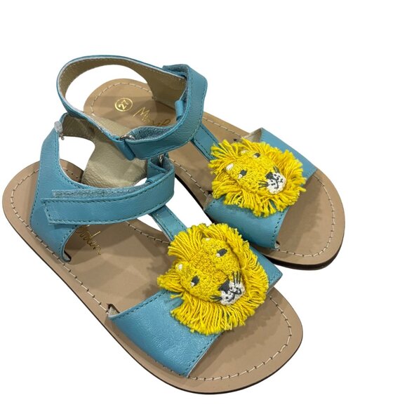 Mini Boden Kids Blue Sandals With Raffia Lion Motif Size 27 (10 US) - Picture 2 of 4